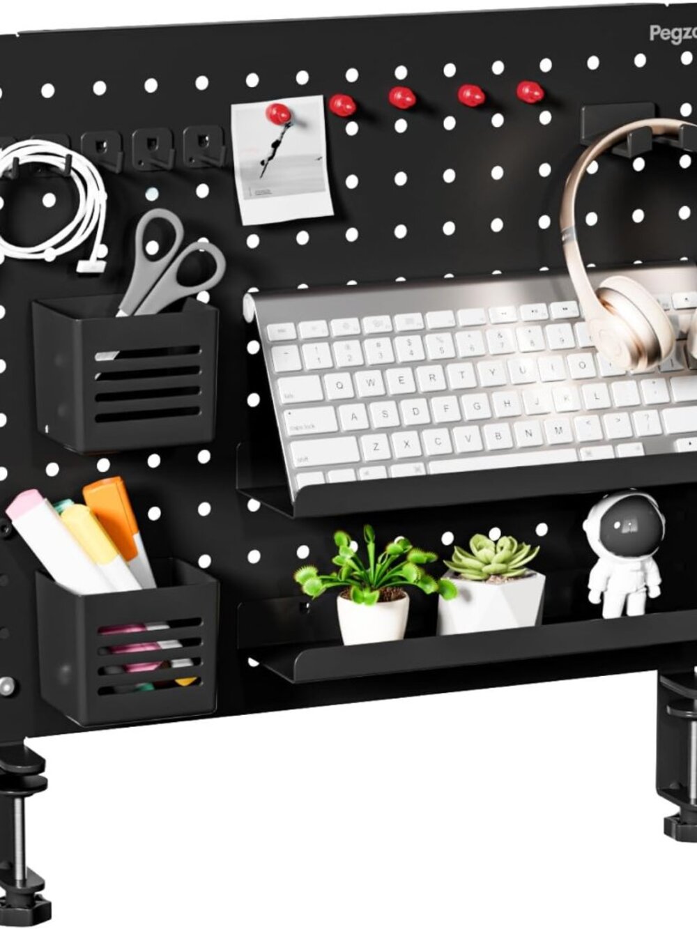 Clamp on Desk Pegboard, 20.4" x 16.5", with 15 Accessories, Black